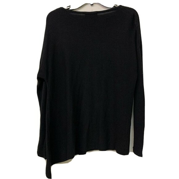 August 1 Eight Womens Black Rib Asymmetrical Cashmere Blend Sweater - Picture 2 of 4